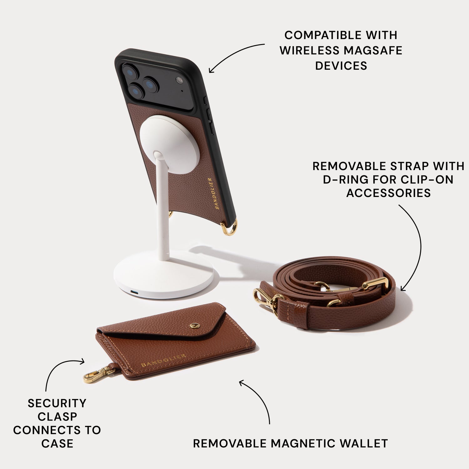 Remi Magnet Wallet Crossbody Phone Case - Cognac/Gold