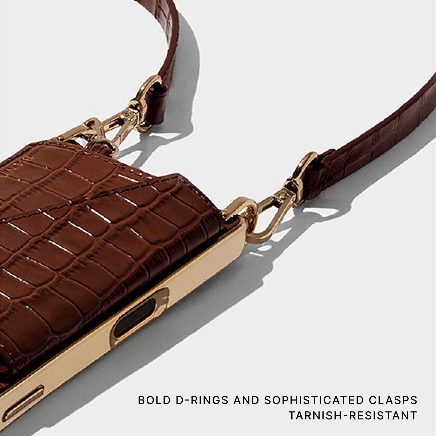 Remi Magnet Wallet Crossbody Phone Case - Brown Croc/Gold