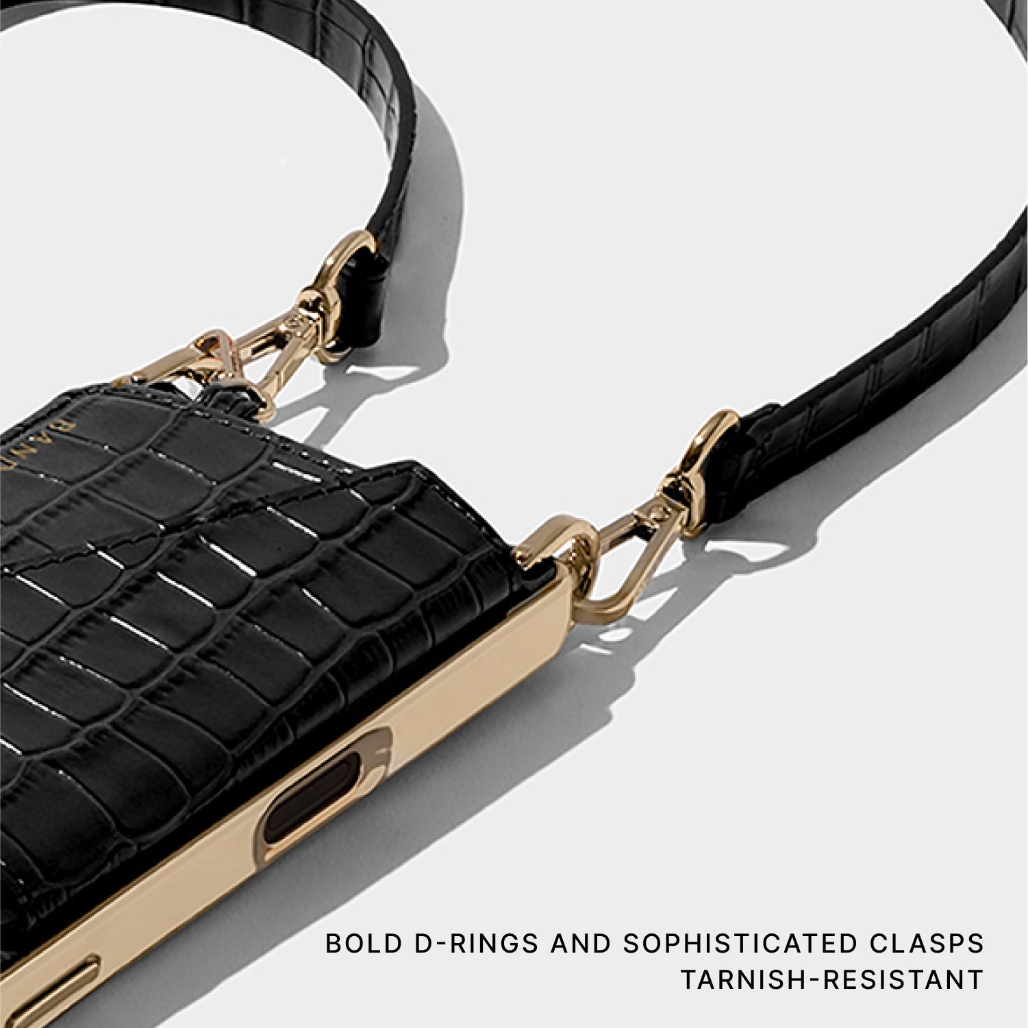 Remi Magnet Wallet Crossbody Phone Case - Black Croc/Gold