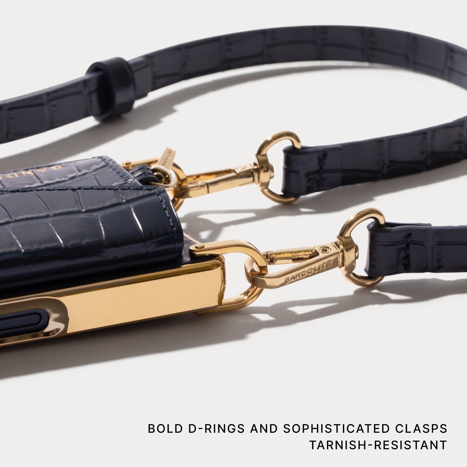 Remi Magnet Wallet Crossbody Phone Case - Navy Croc/Gold