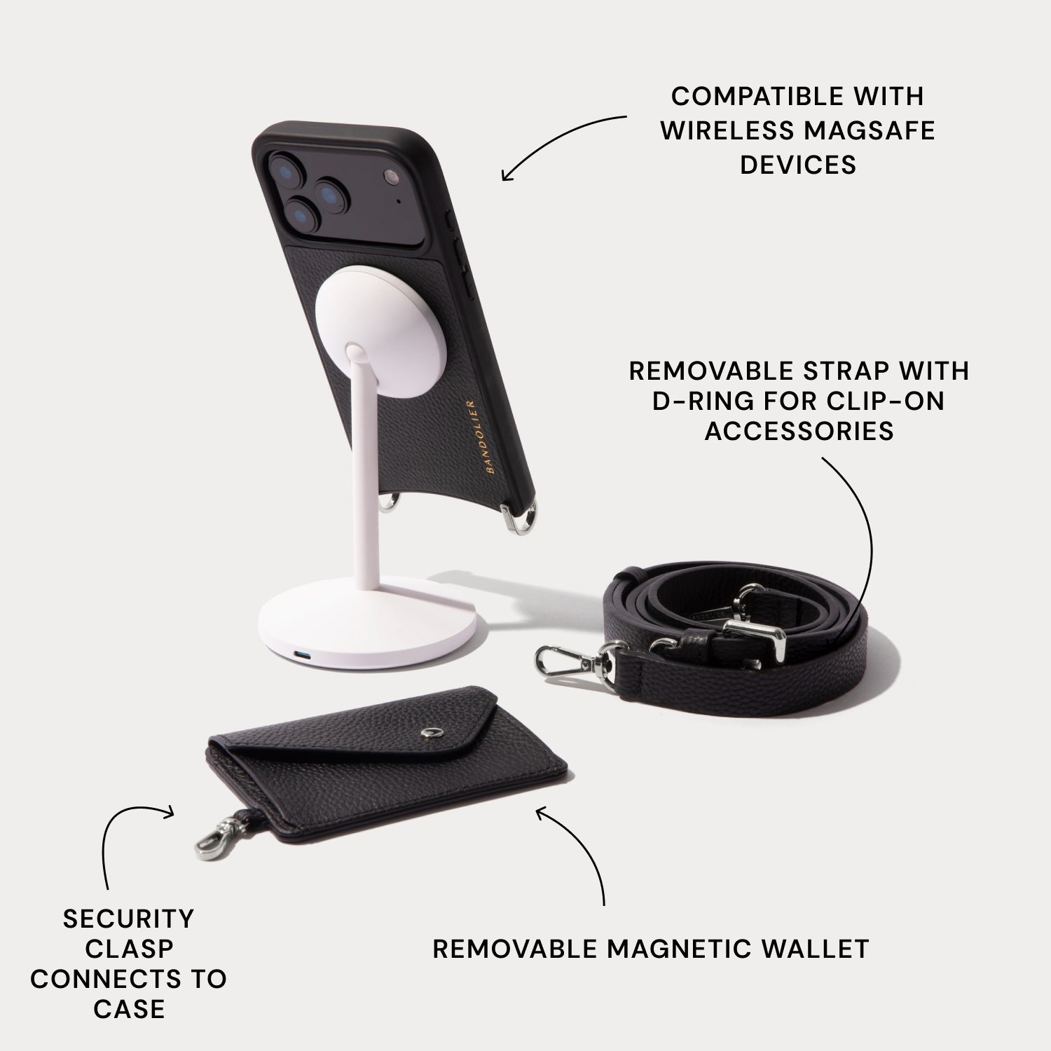 Remi Magnet Wallet Crossbody Phone Case - Black/Silver