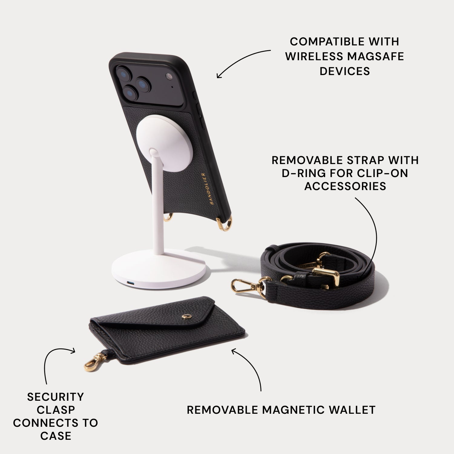 Remi Magnet Wallet Crossbody Phone Case - Black/Gold