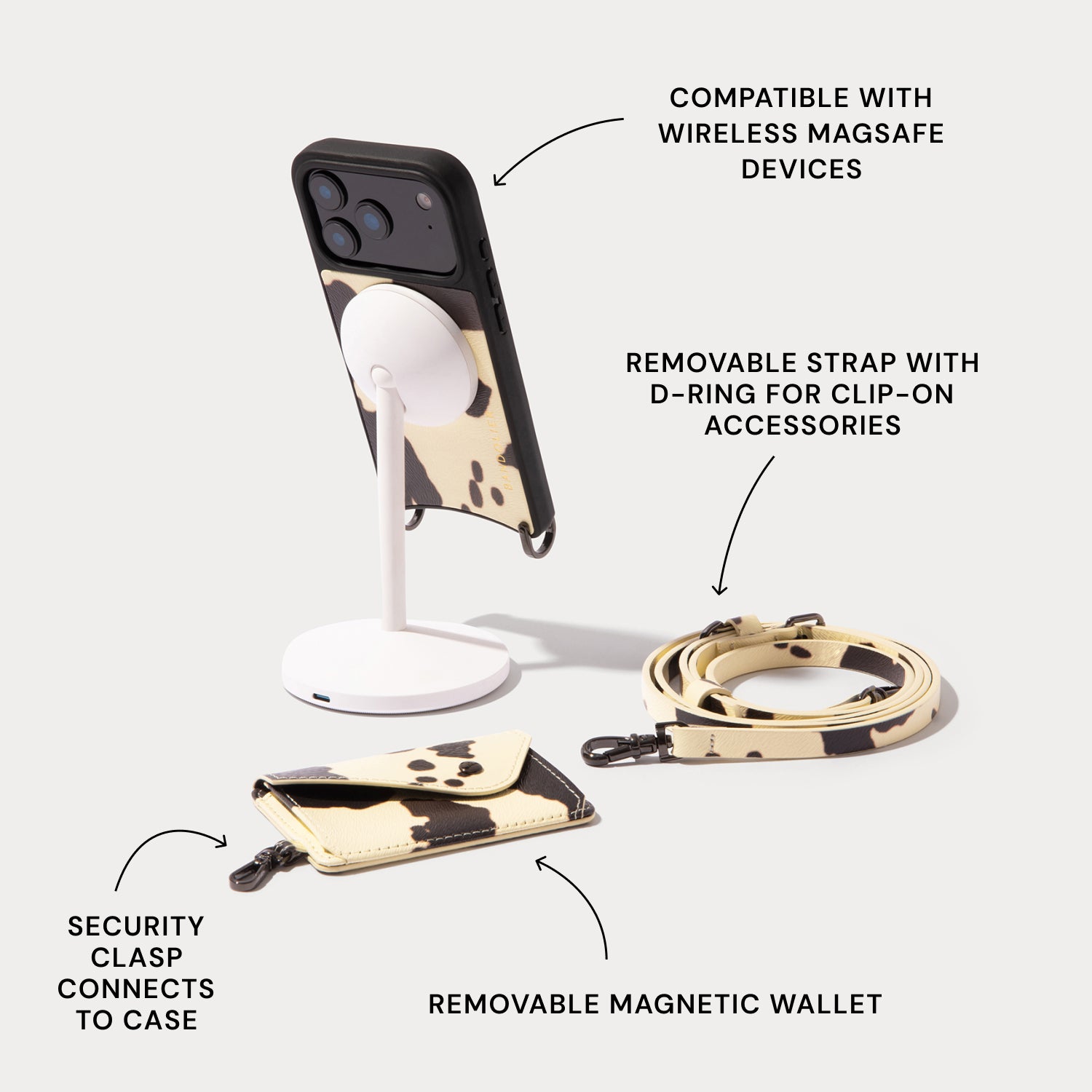 Remi Magnet Wallet Crossbody Phone Case - Spotted Hide/Pewter