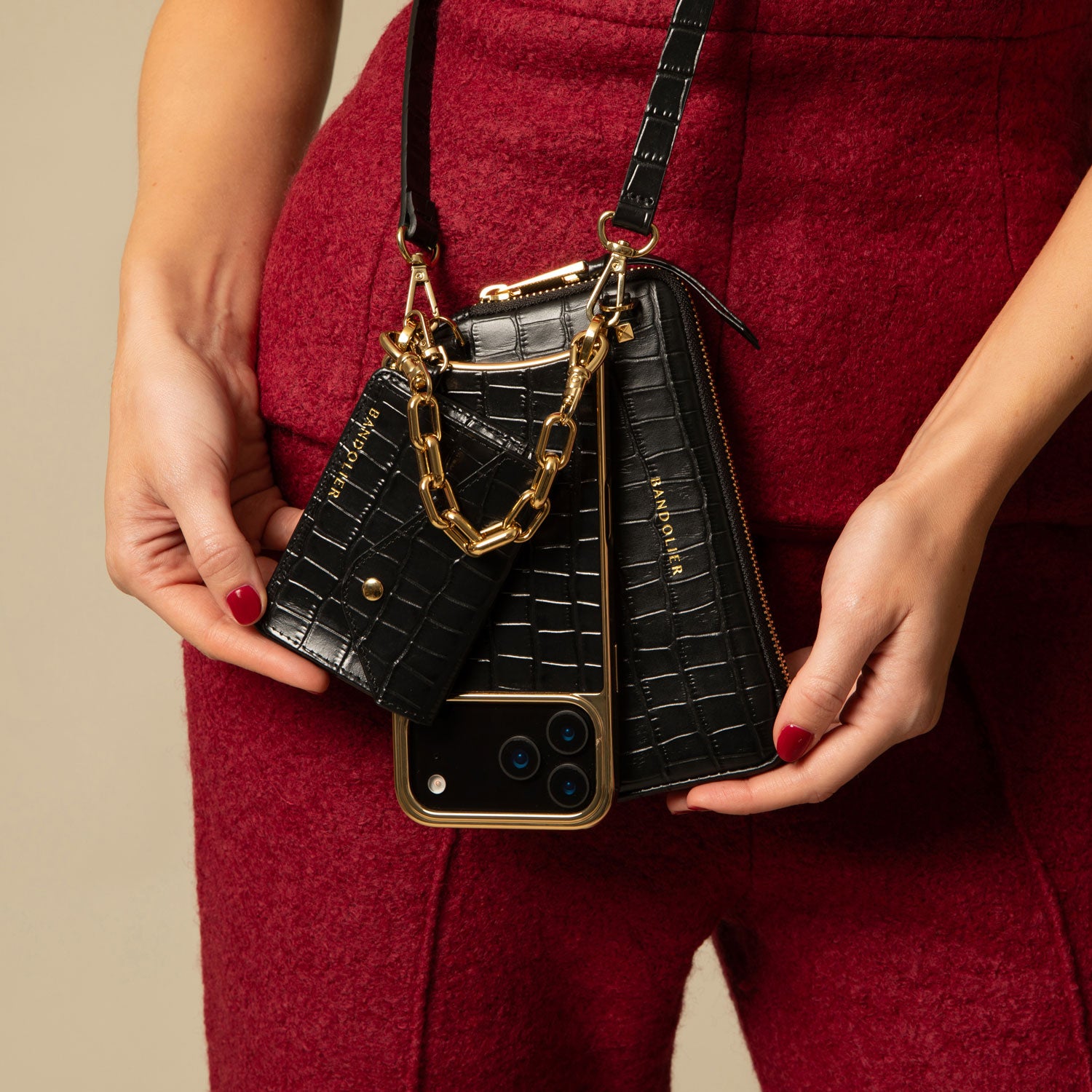 The Luxe Gift Set - Black Croc/Gold