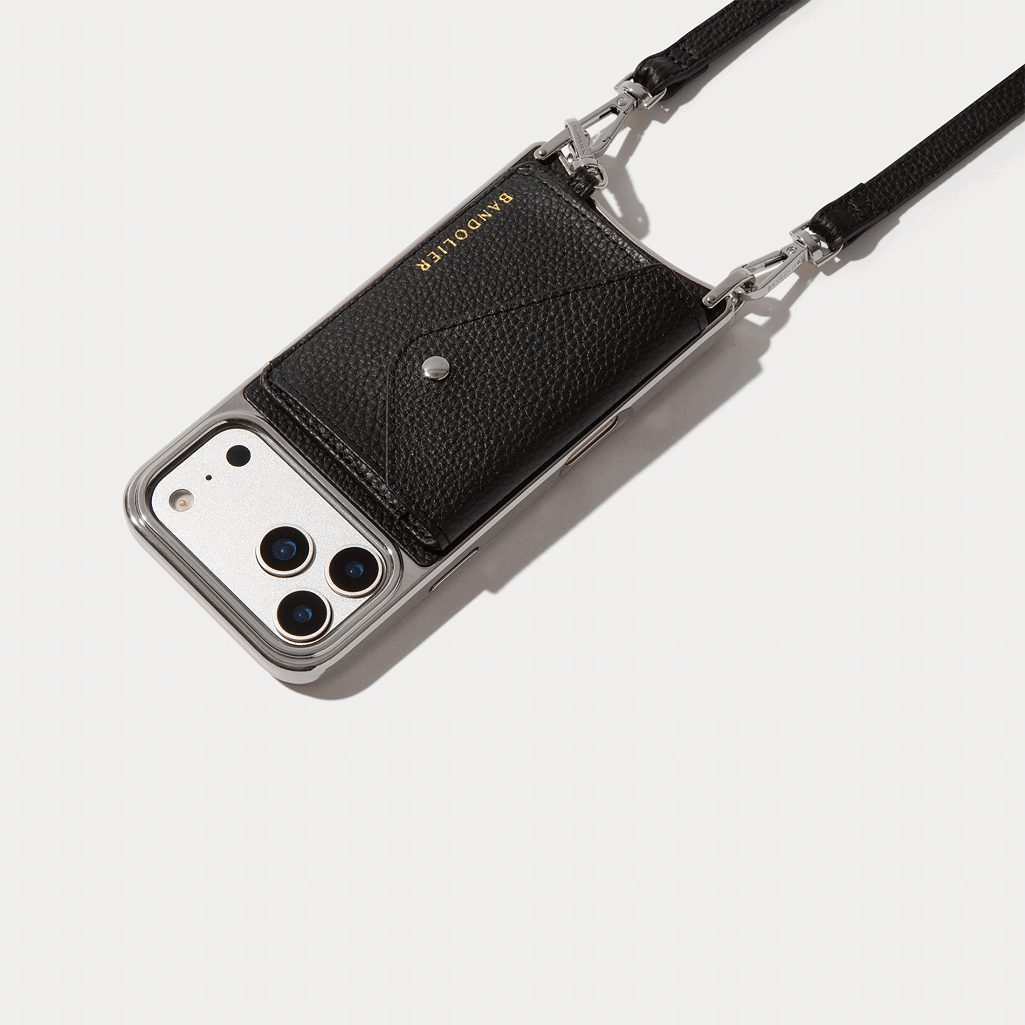 Remi Chrome Magnet Wallet Crossbody Phone Case - Black/Chrome Silver