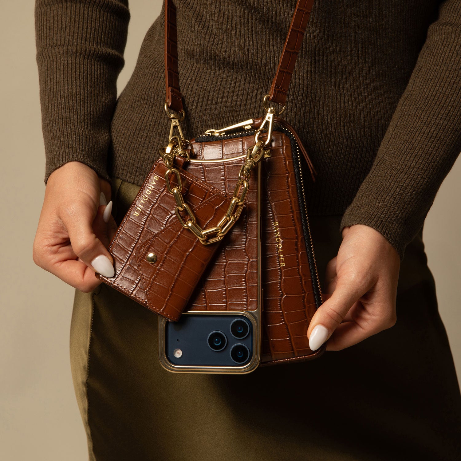 The Luxe Gift Set - Brown Croc/Gold