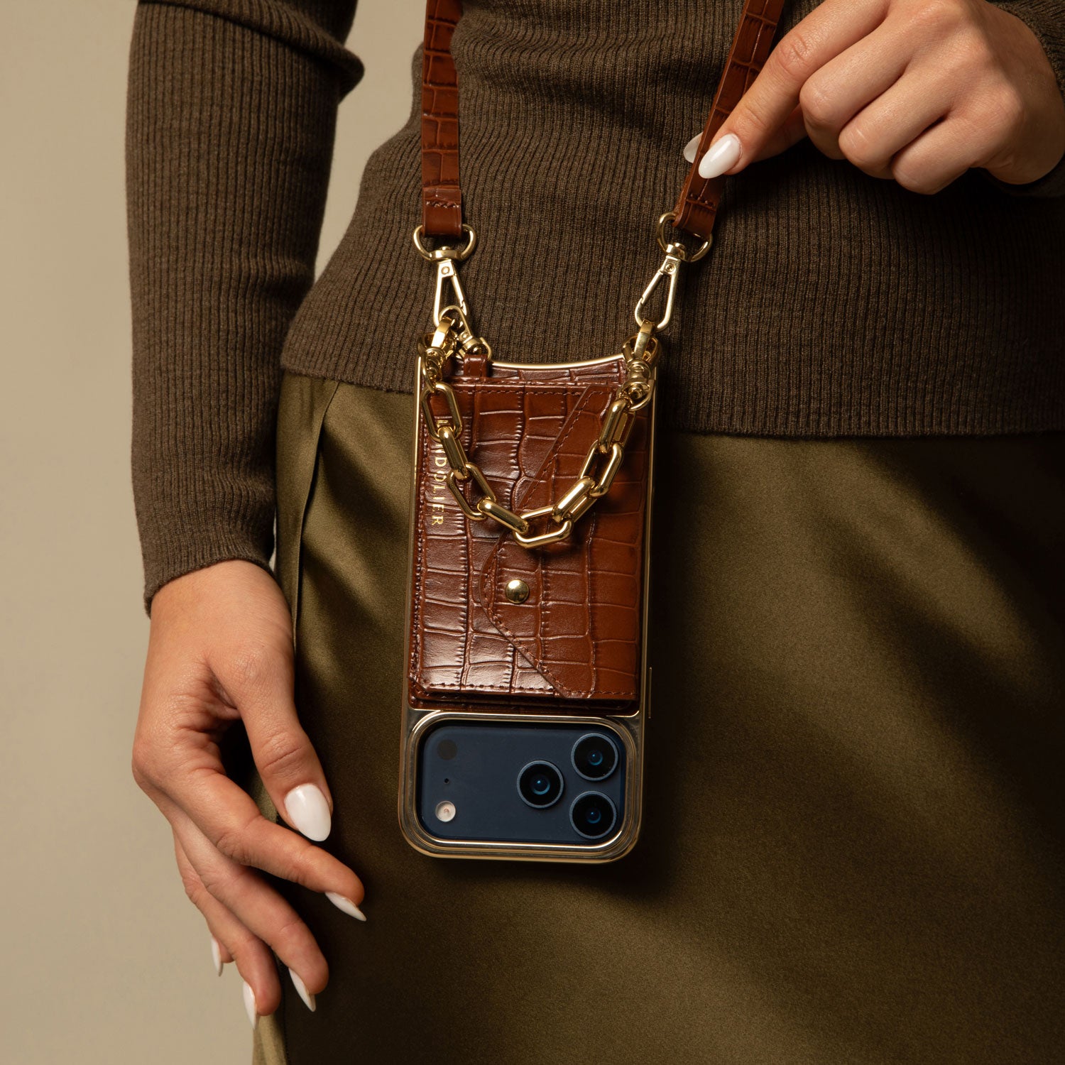 The Luxe Gift Set - Brown Croc/Gold