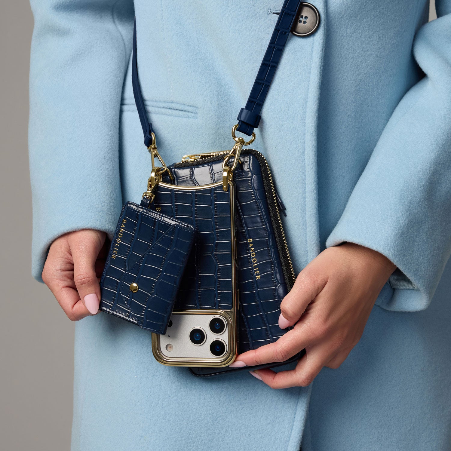 Expanded Zip Pouch - Navy Croc/Gold