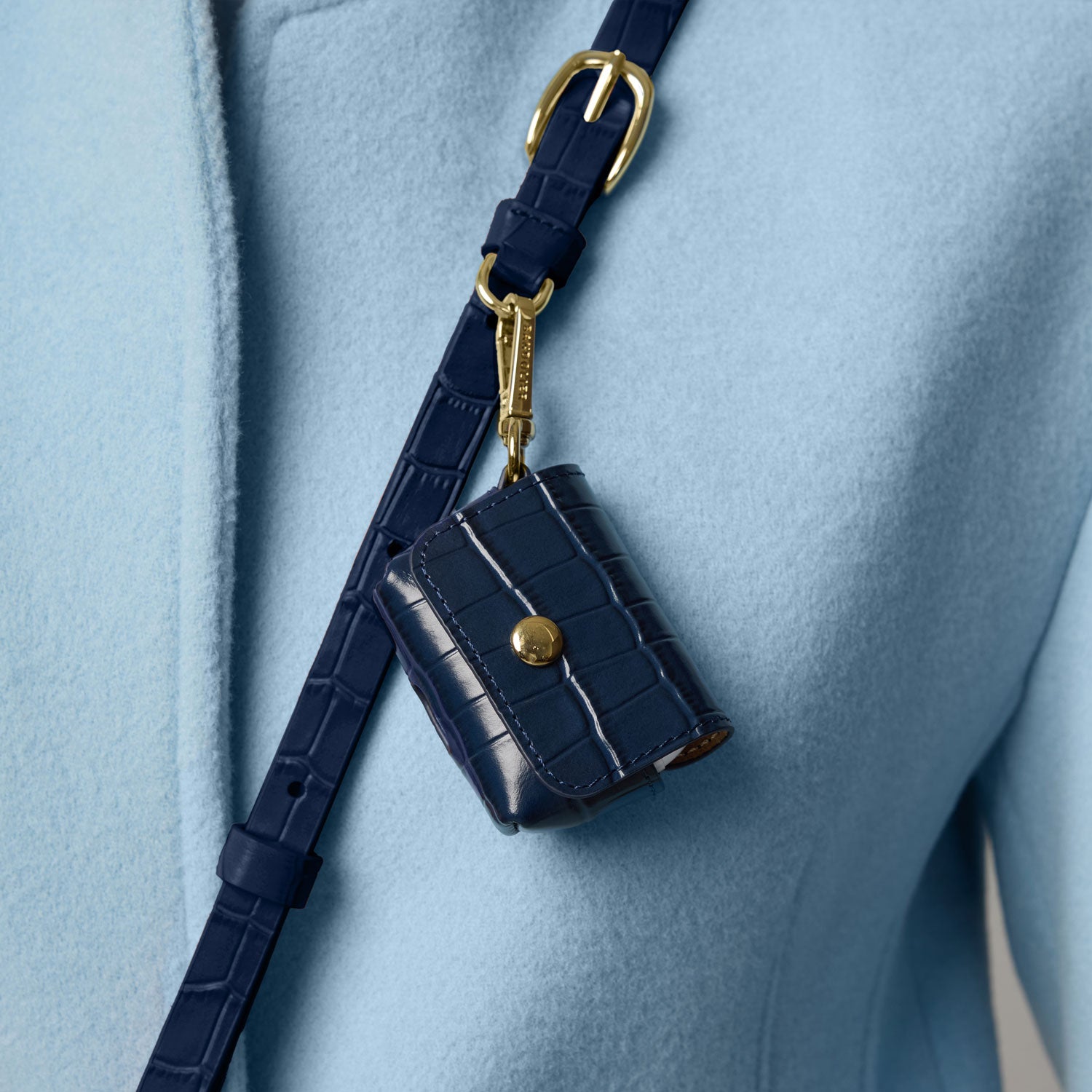 Avery AirPods Clip-On Pouch - Navy Croc/Gold