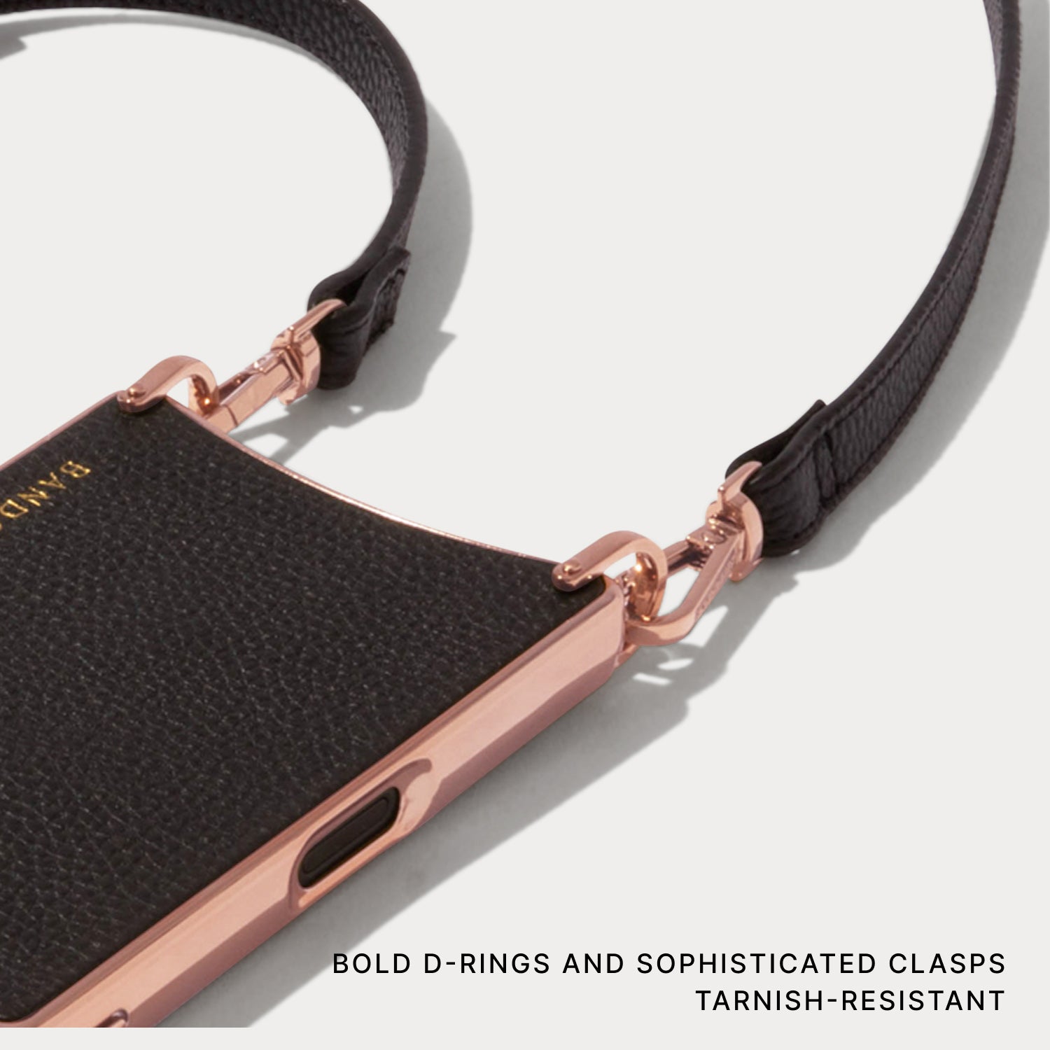 Rayna Chrome Crossbody Phone Case - Black/Rose Gold