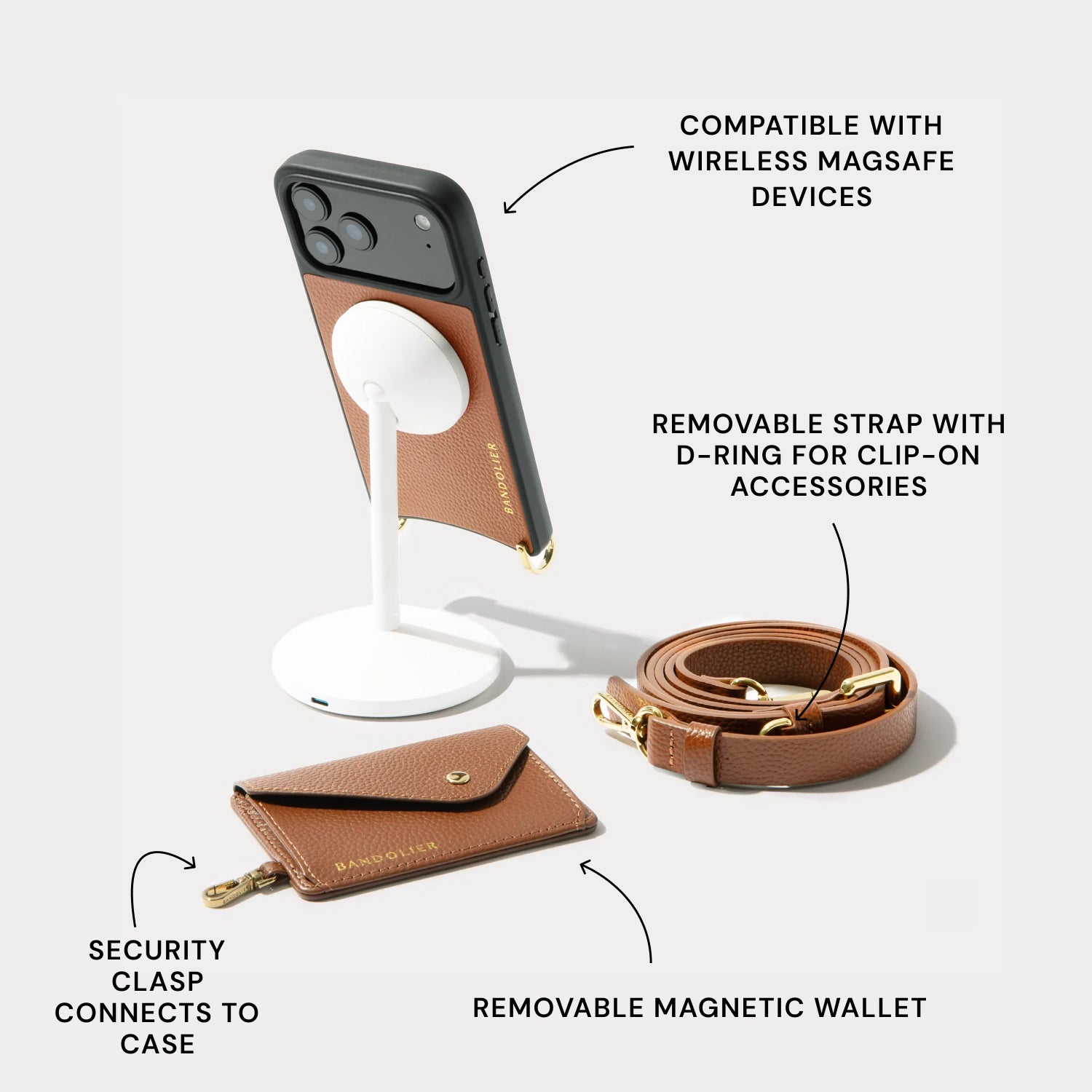 Remi Magnet Wallet Crossbody Phone Case - Saddle Brown/Gold