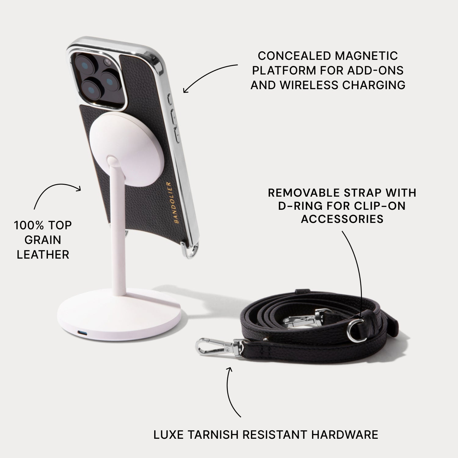 Rayna Chrome Crossbody Phone Case - Black/Chrome Silver