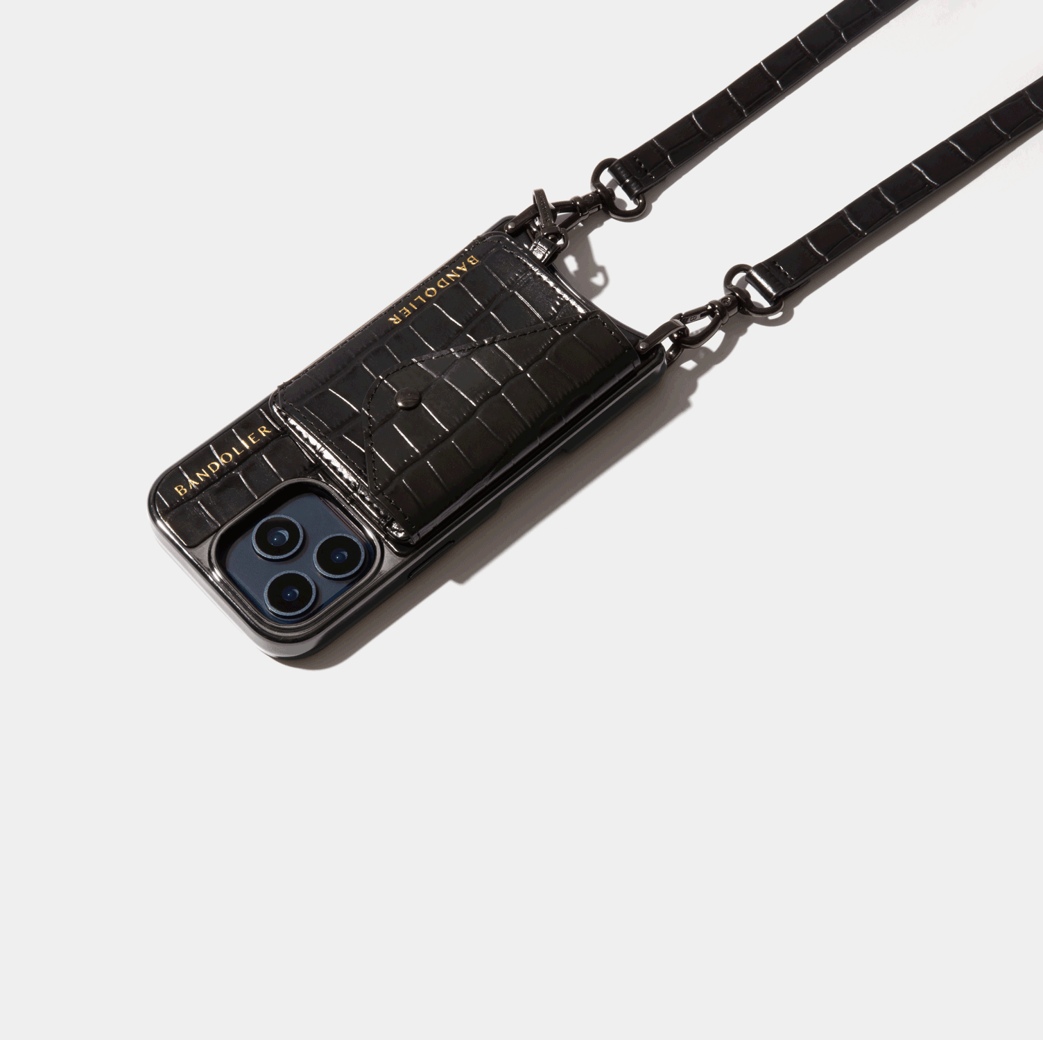 Remi Magnet Wallet Crossbody Phone Case - Black Croc/Pewter