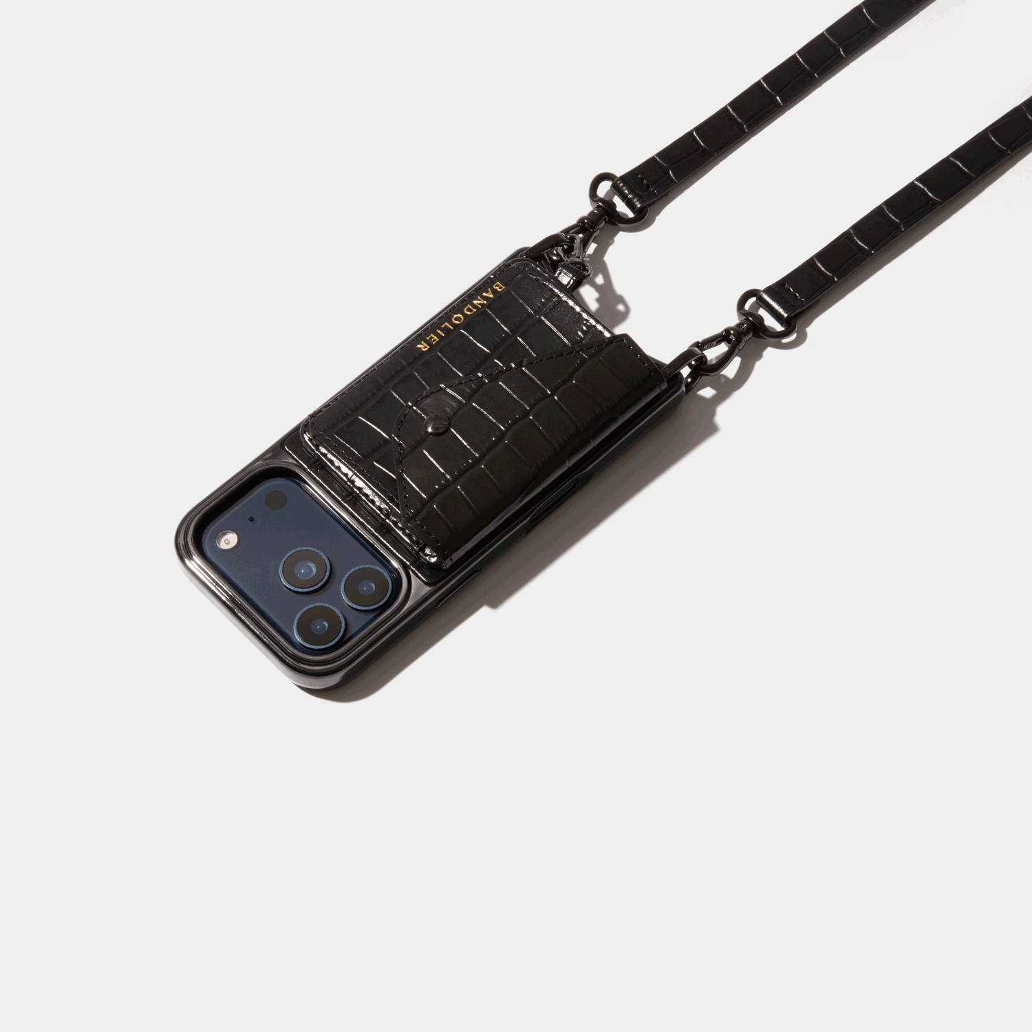 Remi Magnet Wallet Crossbody Phone Case - Black Croc/Pewter