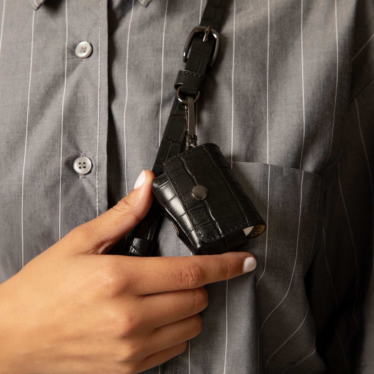 Remi Magnet Wallet Crossbody Phone Case - Black Croc/Pewter