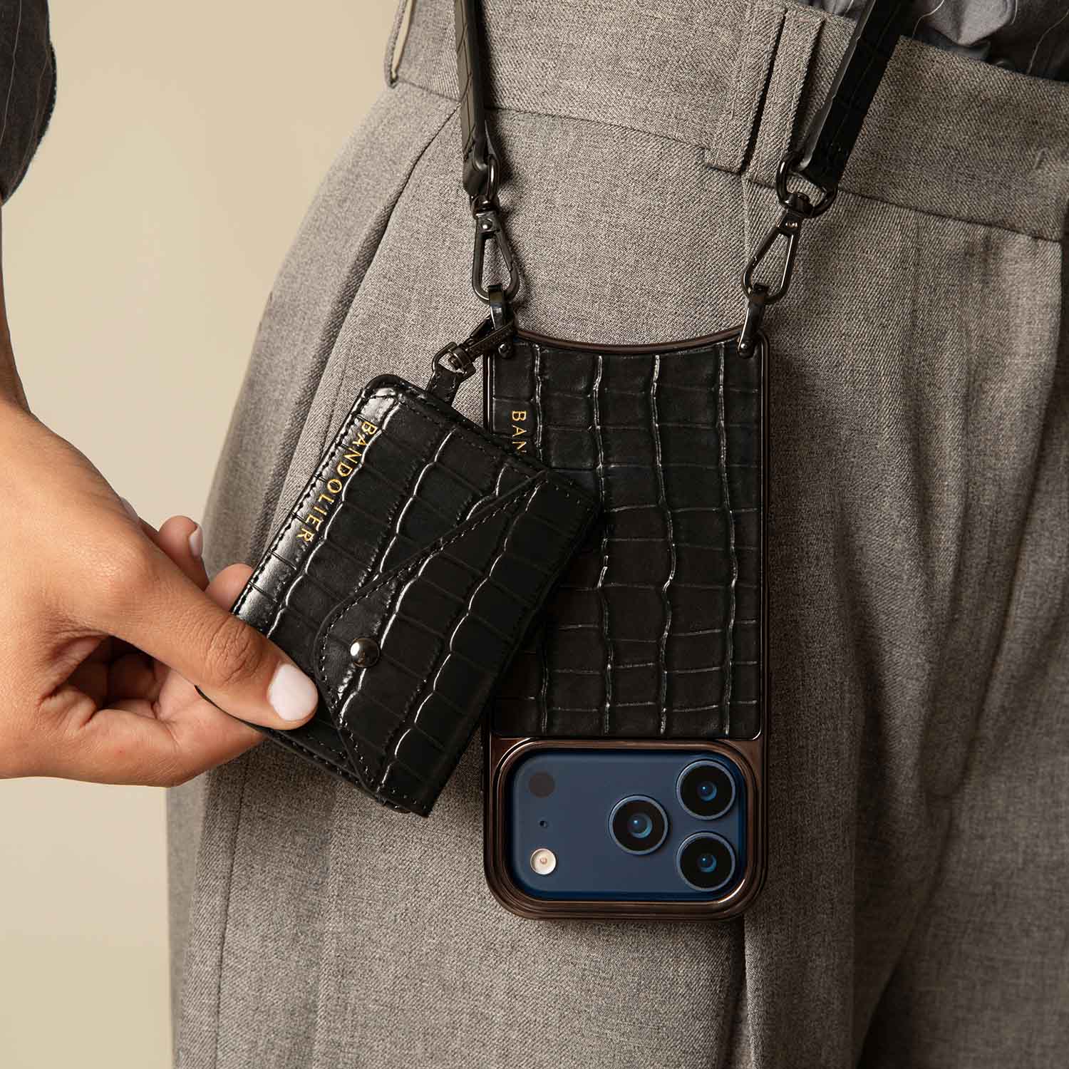 The Luxe Gift Set - Black Croc/Pewter