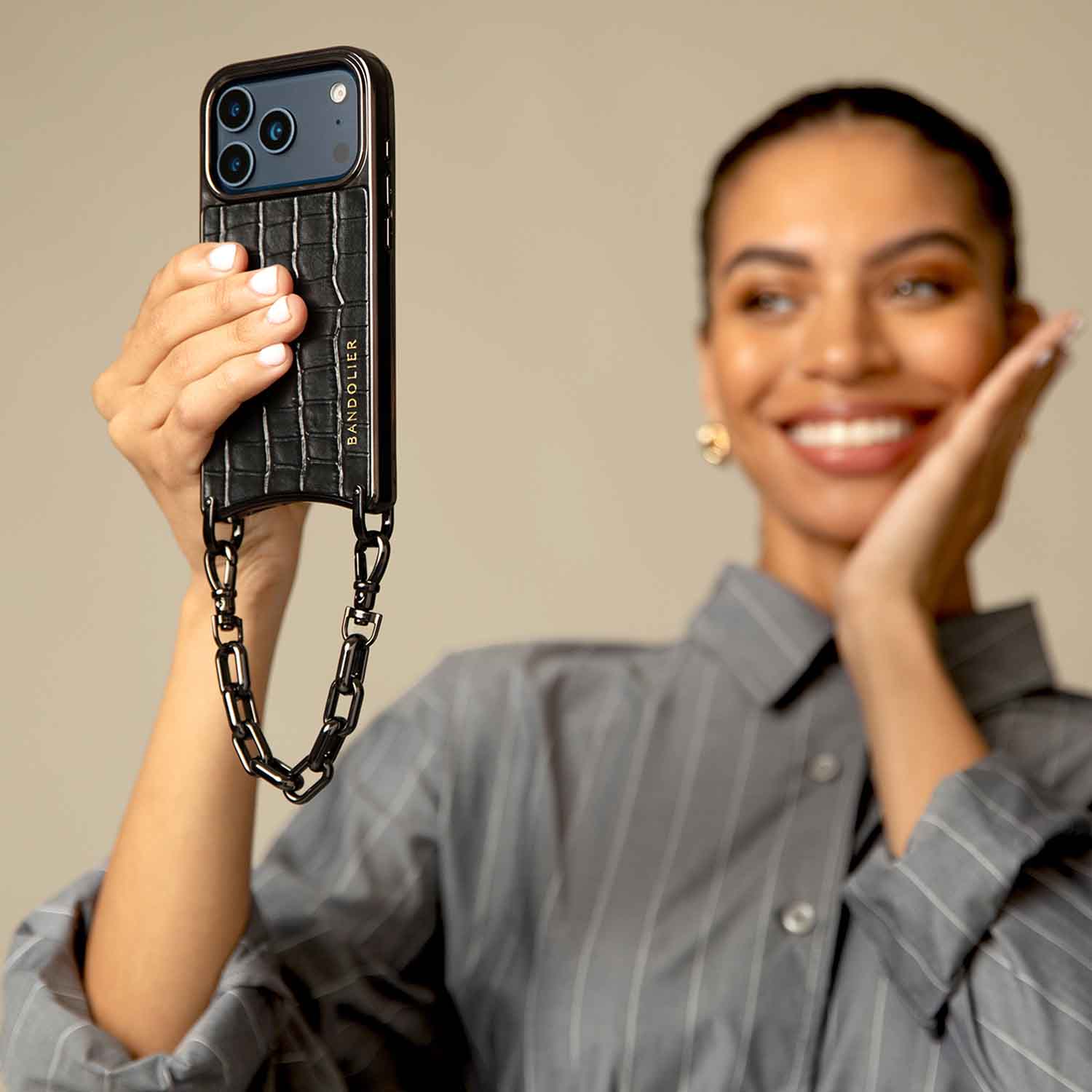 The Luxe Gift Set - Black Croc/Pewter