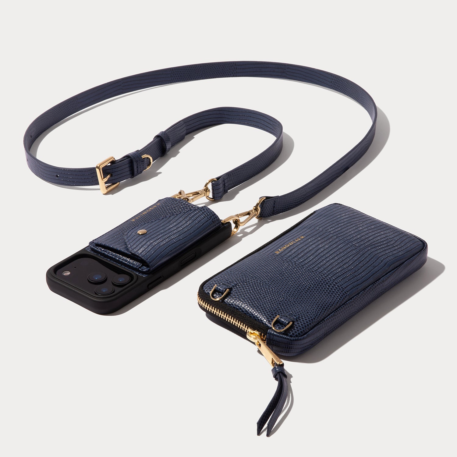 Remi Magnet Wallet Crossbody Phone Case Pouch Set - Indigo/Gold