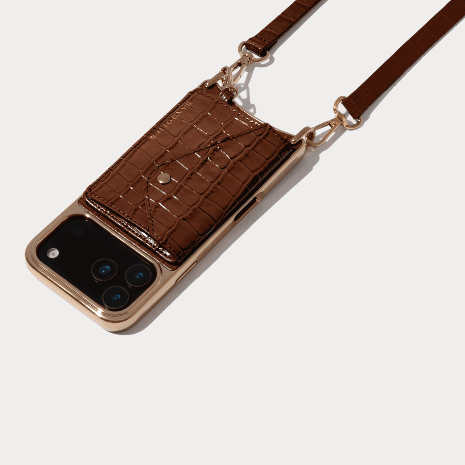 Remi Magnet Wallet Crossbody Phone Case - Brown Croc/Gold
