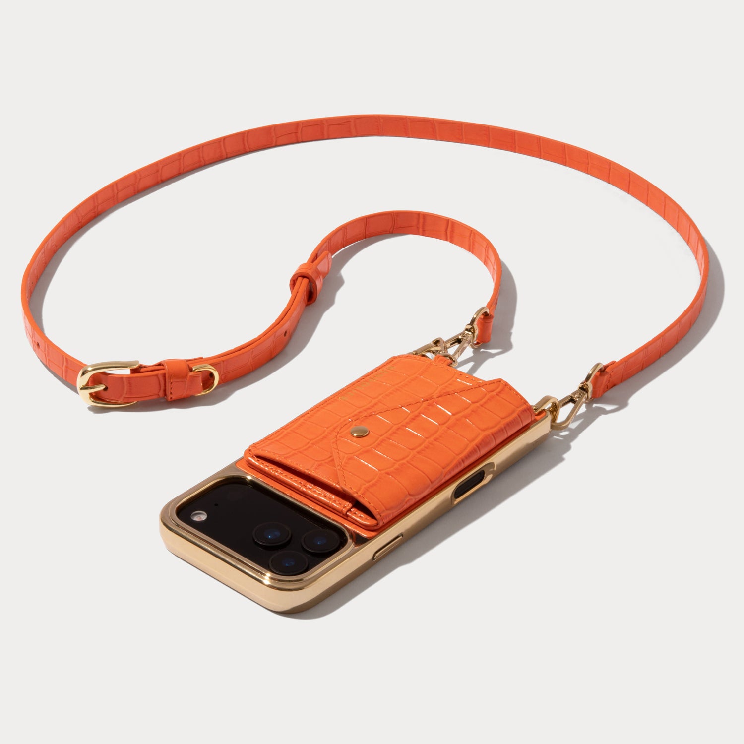 Remi Magnet Wallet Crossbody Phone Case - Orange Croc/Gold