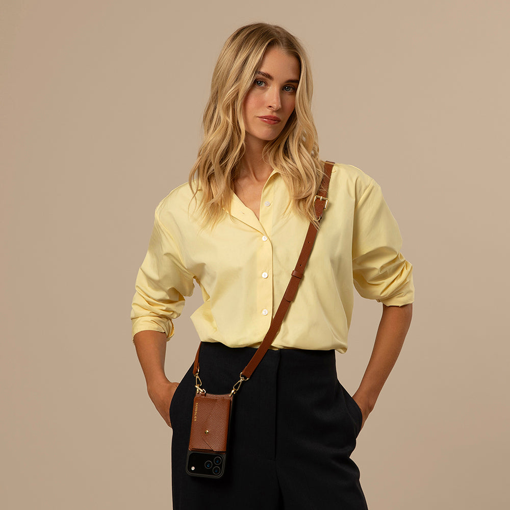 Remi Magnet Wallet Crossbody Phone Case Pouch Set - Cognac/Gold