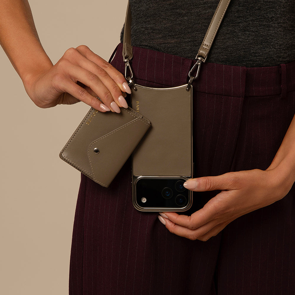 Remi Chrome Magnet Wallet Crossbody Phone Case - Warm Gray/Antique Silver