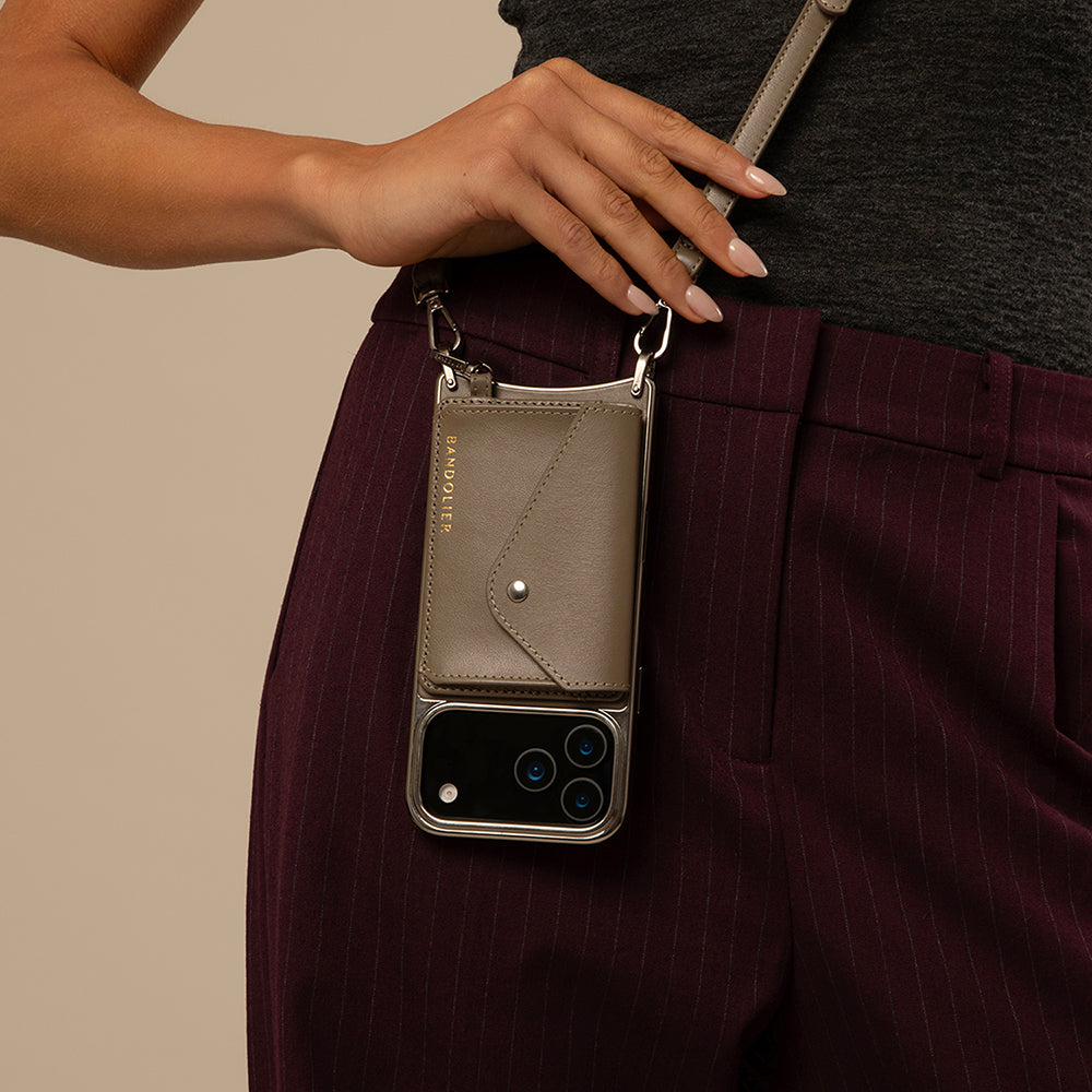 Remi Chrome Magnet Wallet Crossbody Phone Case - Warm Gray/Antique Silver