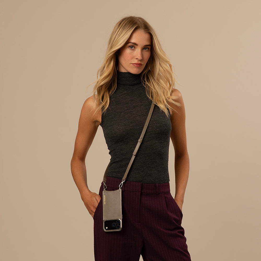 Rayna Chrome Crossbody Phone Case - Warm Gray/Antique Silver