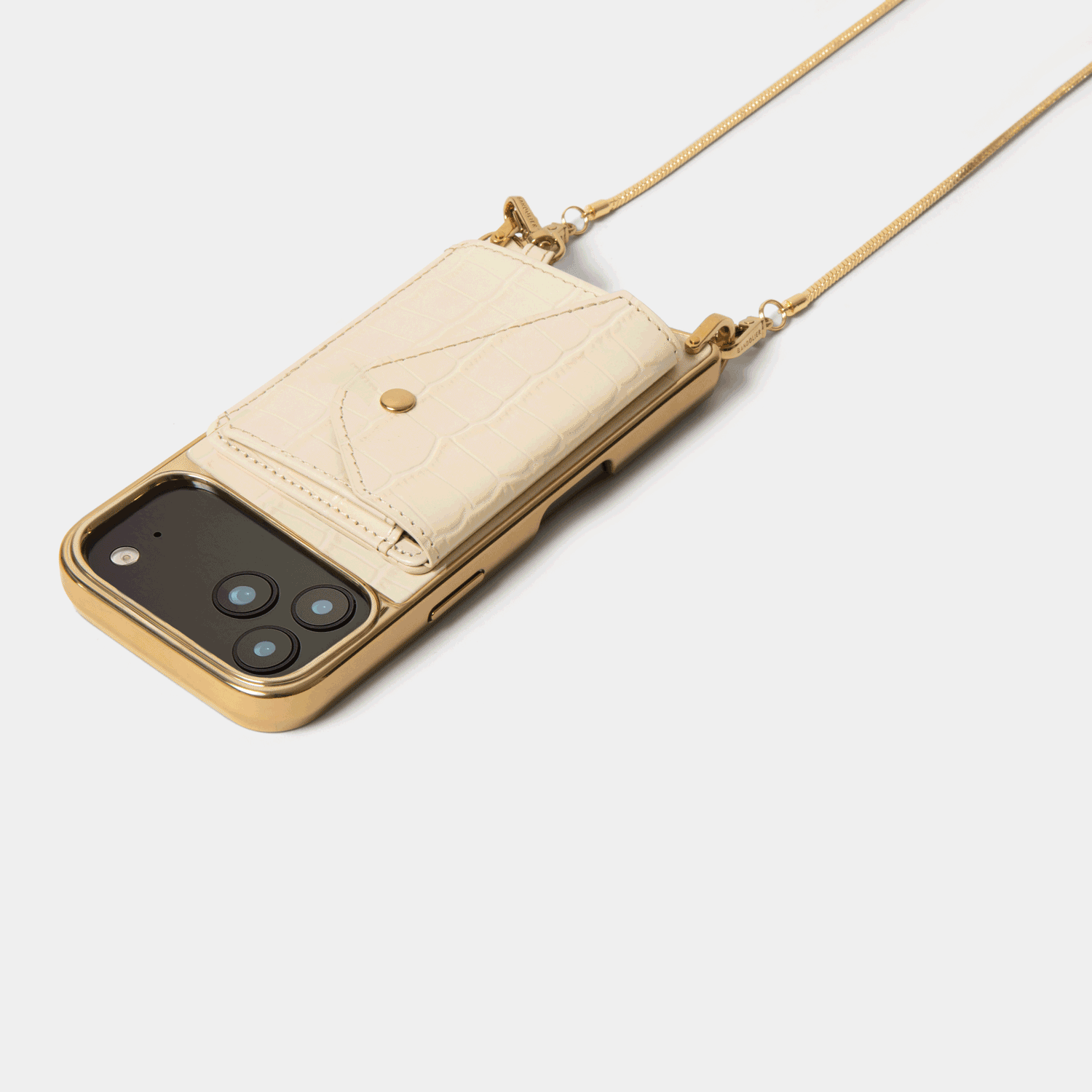 Remi Chrome Magnet Wallet Crossbody Phone Case - Ivory Croc/Gold