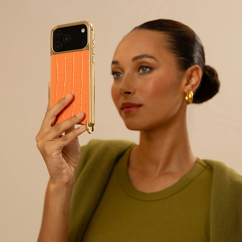 Remi Magnet Wallet Crossbody Phone Case - Orange Croc/Gold