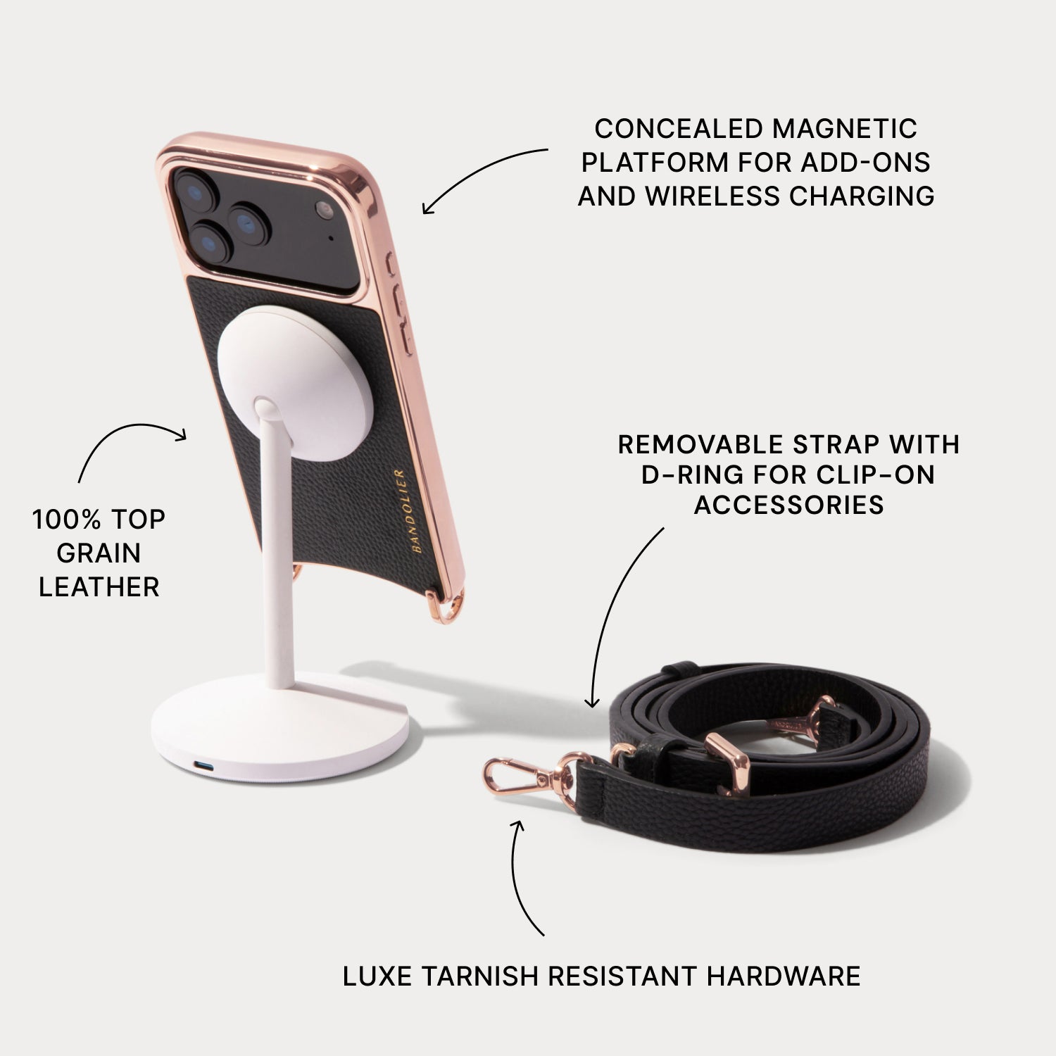 Rayna Chrome Crossbody Phone Case - Black/Rose Gold