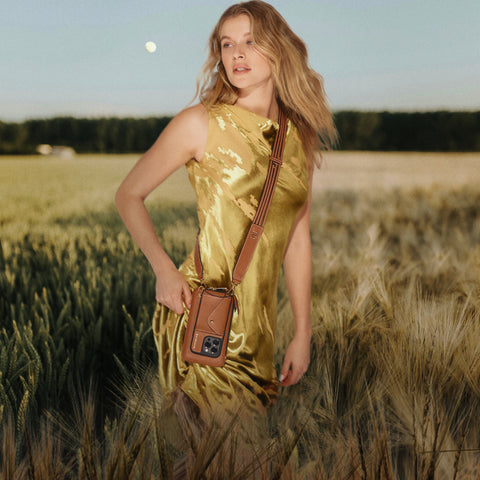 Sadie Side Slot Leather Crossbody Bandolier - Sienna/Gold