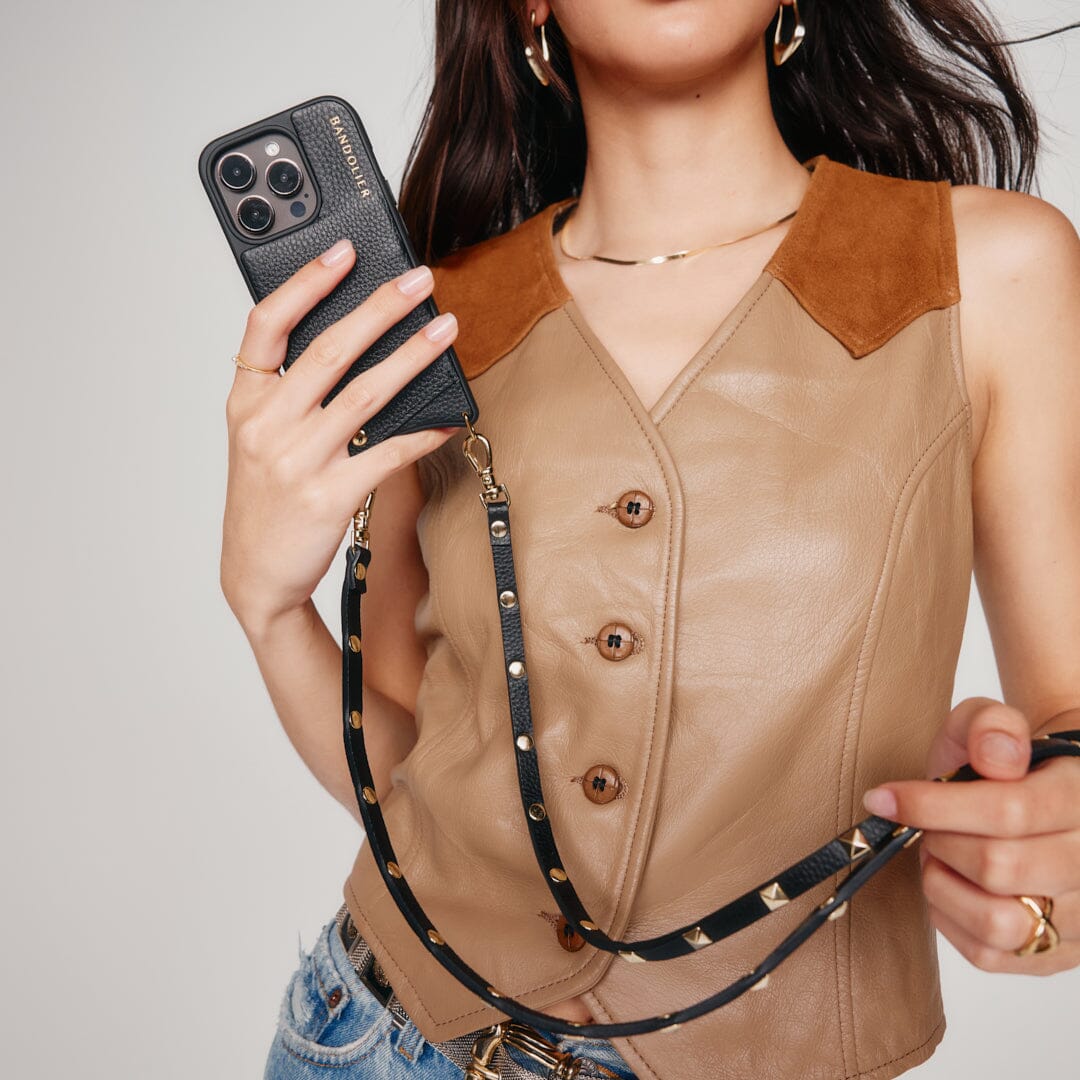 Lauren Leather Crossbody Bandolier in Sienna/Gold | 13 / iPhone Regular | Bandolier Style