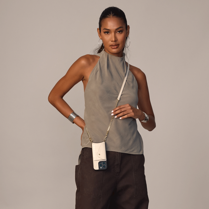 ☆Bandolier☆VIVIAN X-body iPhone Case☆Ecru Croc/Gold ☆Bandolier☆VIVIAN X-body iPhone Case☆Ecru Croc/Gold