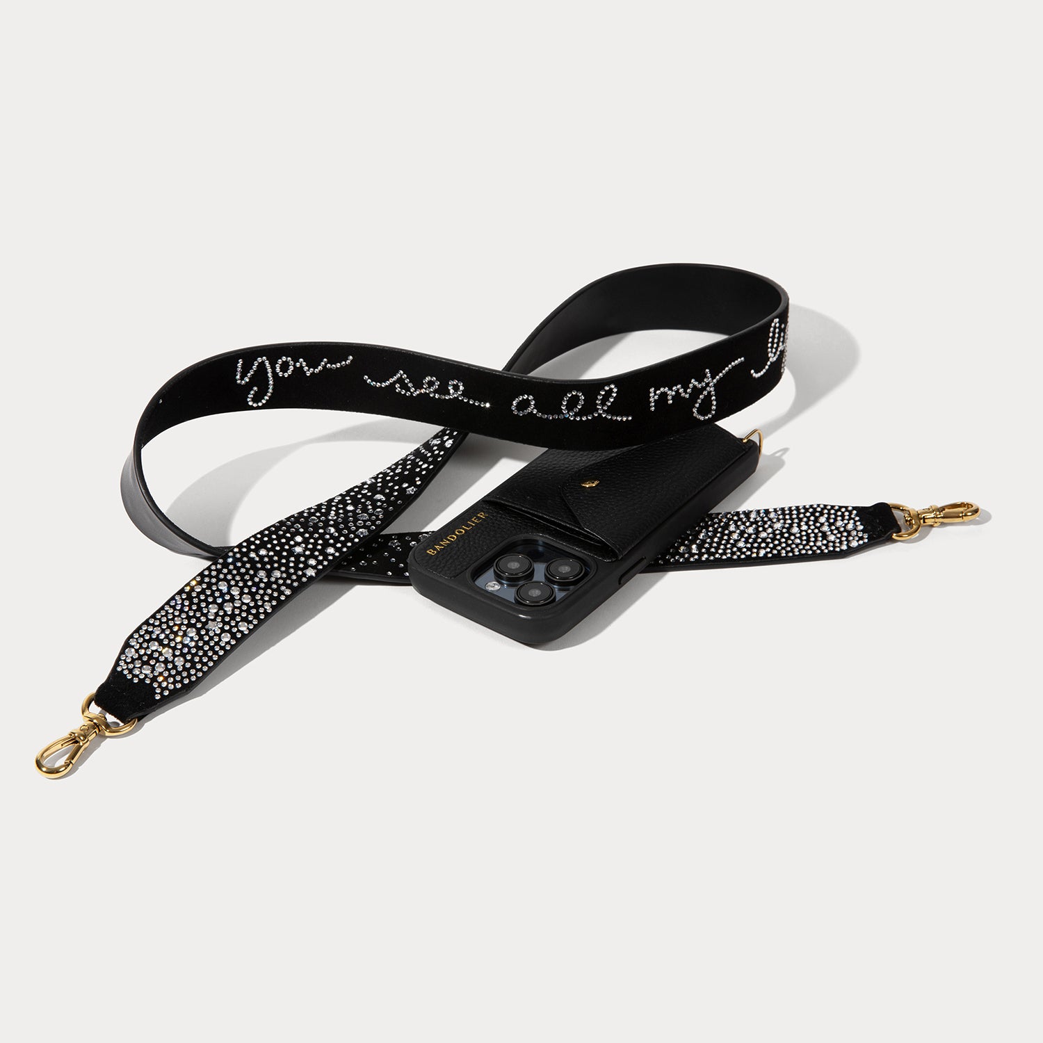 Alanis Rhinestone Crossbody iPhone Case Bandolier - Black/Gold