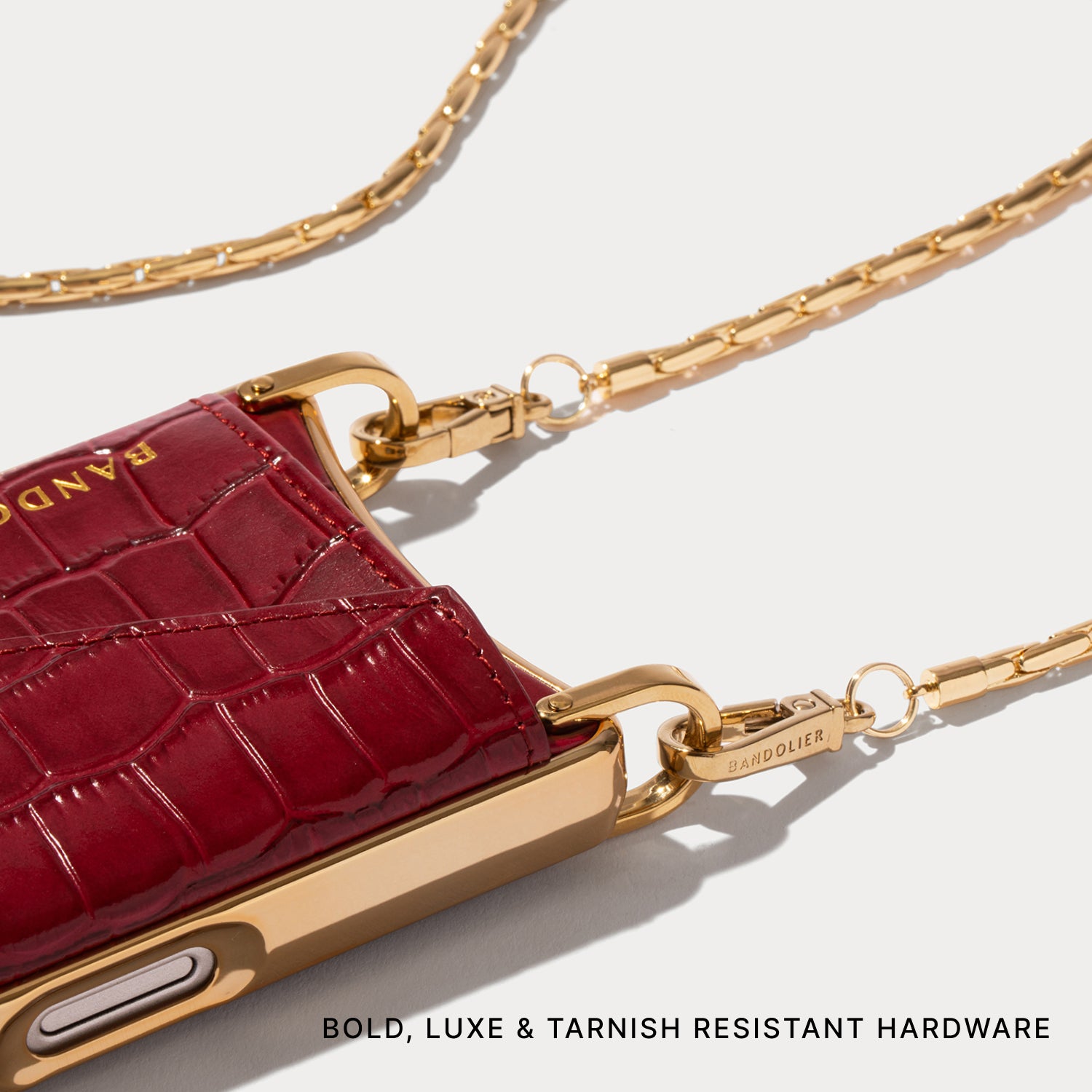 Cora Crossbody Phone Case - Red Croc/Gold