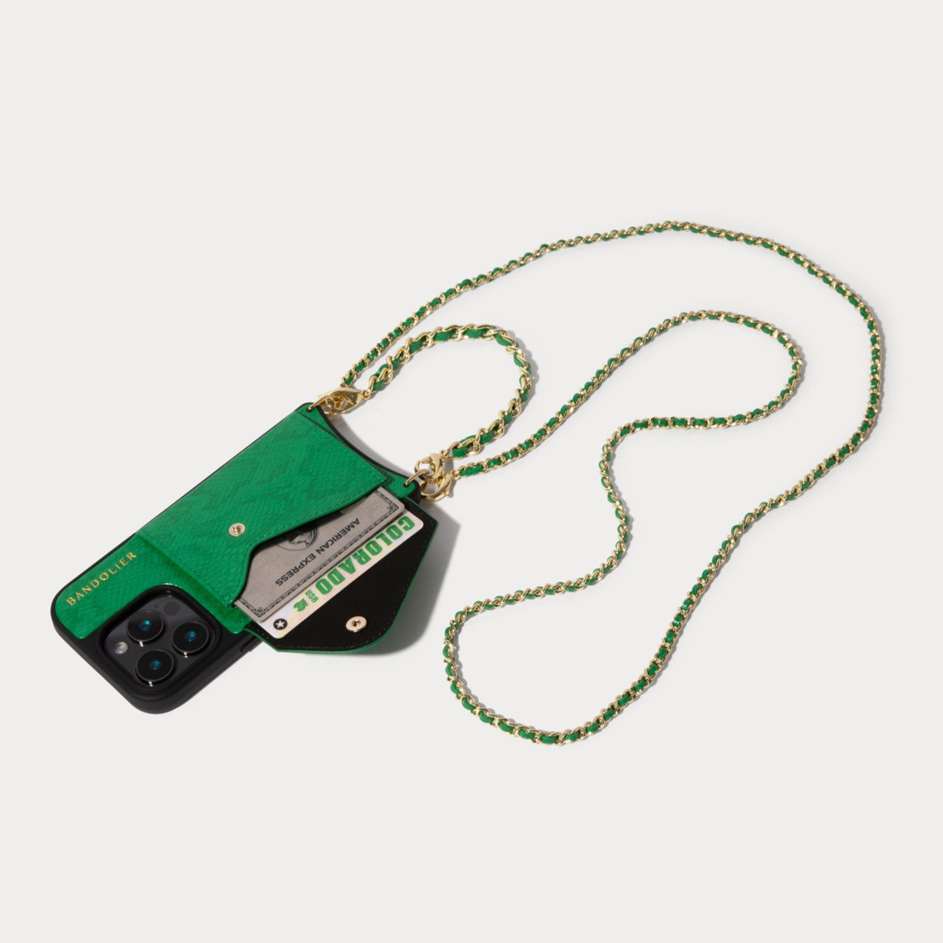 Lily Crossbody iPhone Case Set - Green Snake/Gold