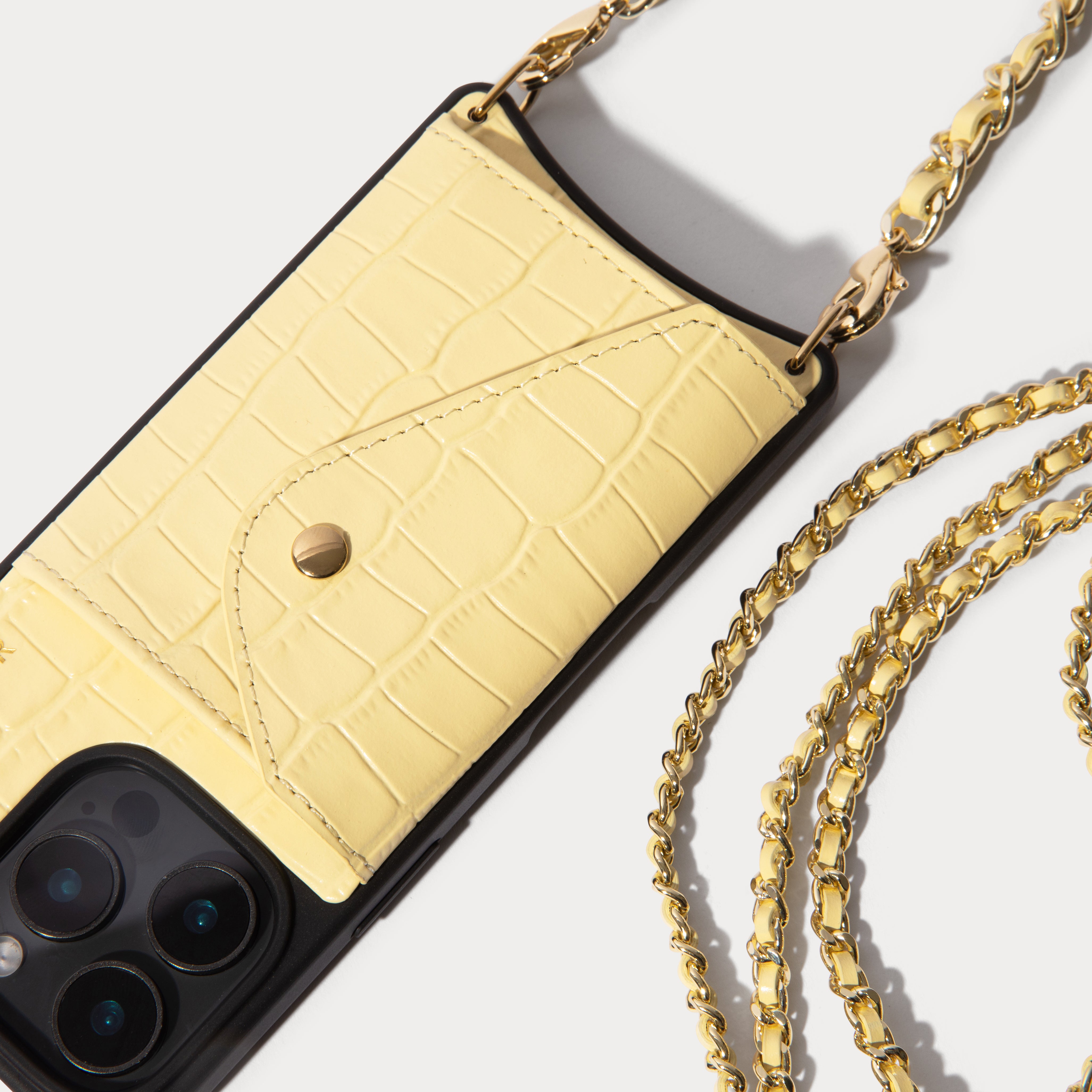 Lily Crossbody Phone Case Set - Butter Yellow Croc/Gold