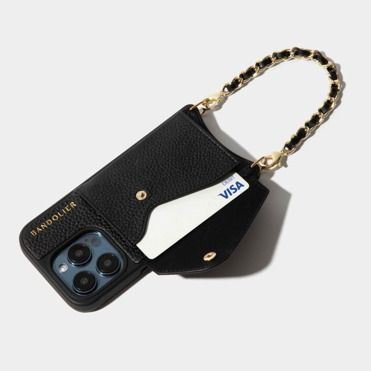 Lily Side Slot Leather Crossbody Bandolier Set - Black/Gold