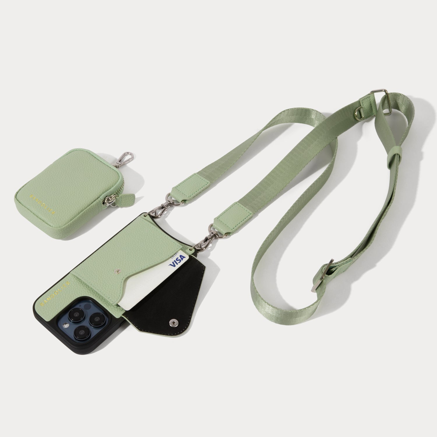 Bodie Crossbody with Mini Zip Pouch - Pastel Matcha/Silver – Bandolier