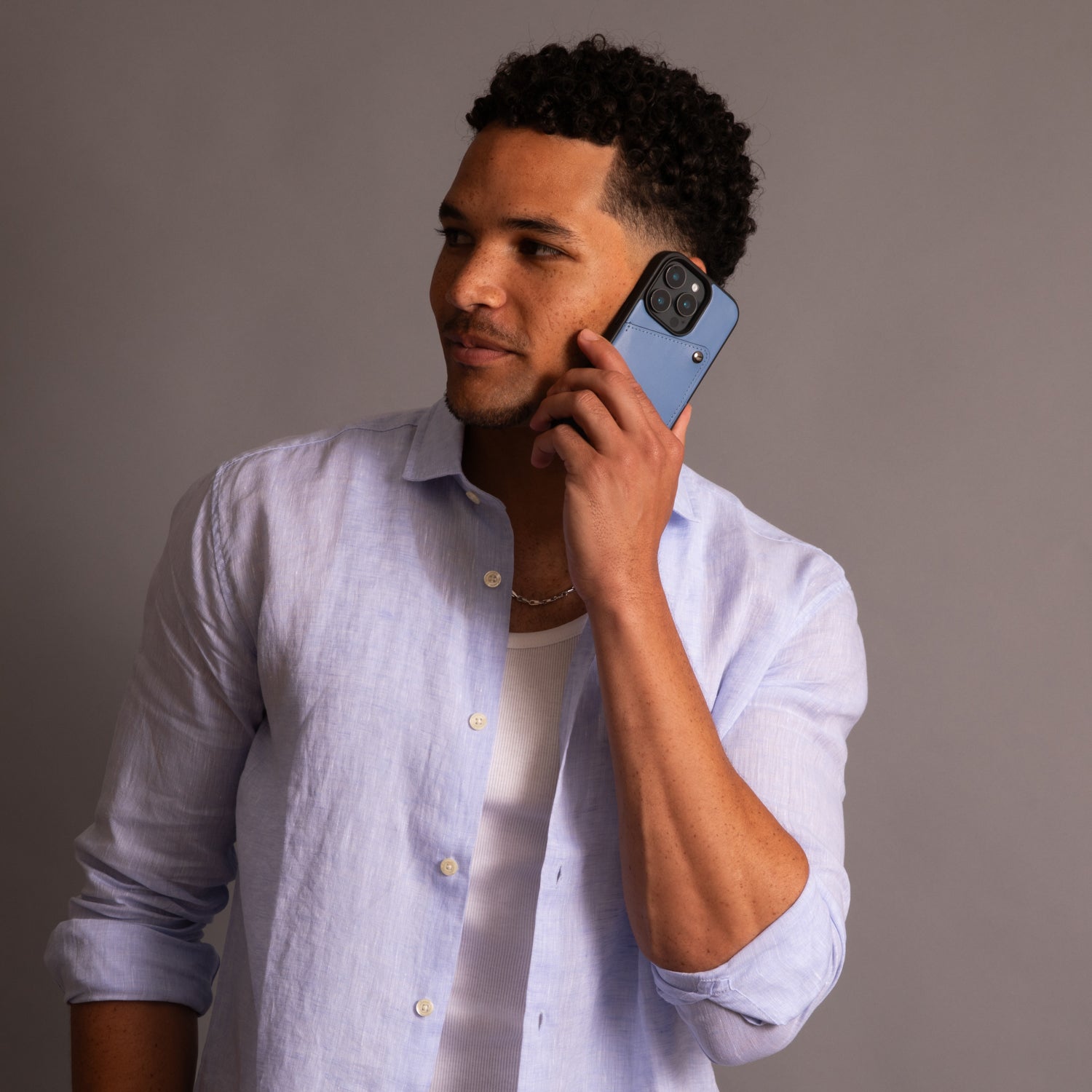 Alex Smooth Leather Wallet Phone Case (no D-rings) - Denim Blue/Pewter