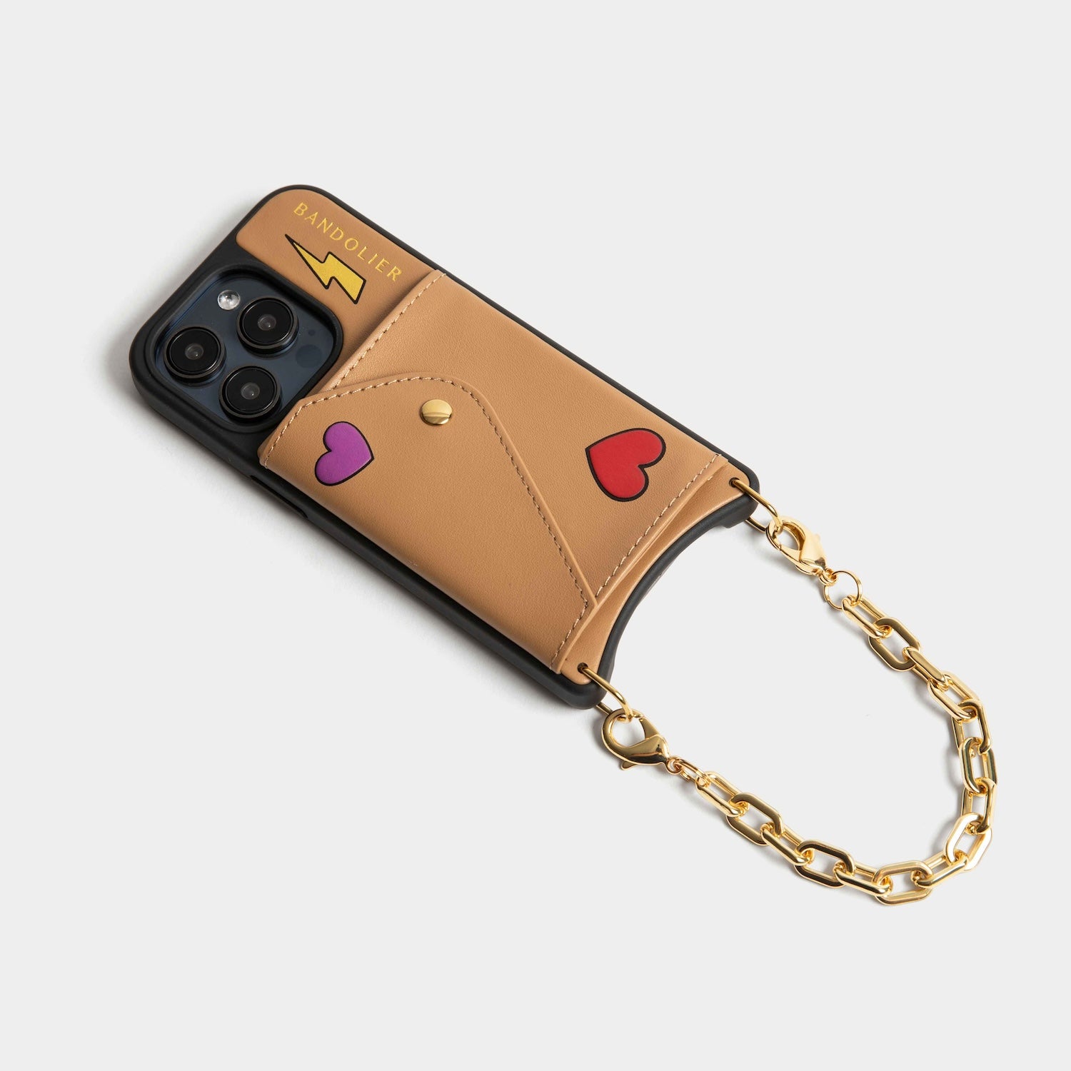 Gia Bolt Side Slot Leather Crossbody Bandolier Set - Electric Heart/Tan/Gold