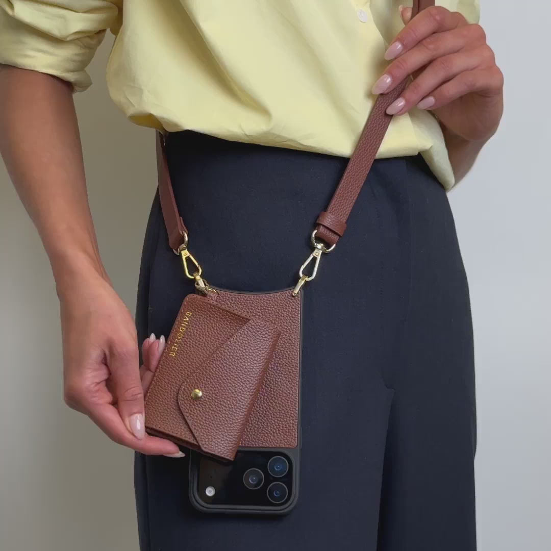 Remi Magnet Wallet Crossbody Phone Case - Cognac/Gold