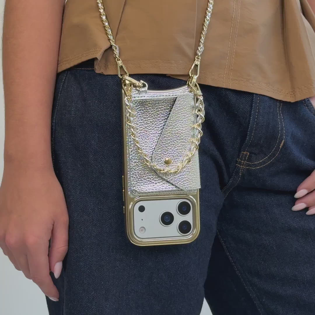 Rae Magnet Duet Wallet Crossbody Phone Case - Metallic Silver/Chrome Gold