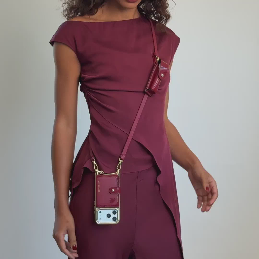 Ivy Magnet Wallet &amp; Lip Pouch Set - Cranberry/Gold