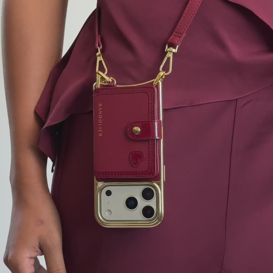 Ivy Magnet Wallet Crossbody Phone Case - Cranberry/Gold