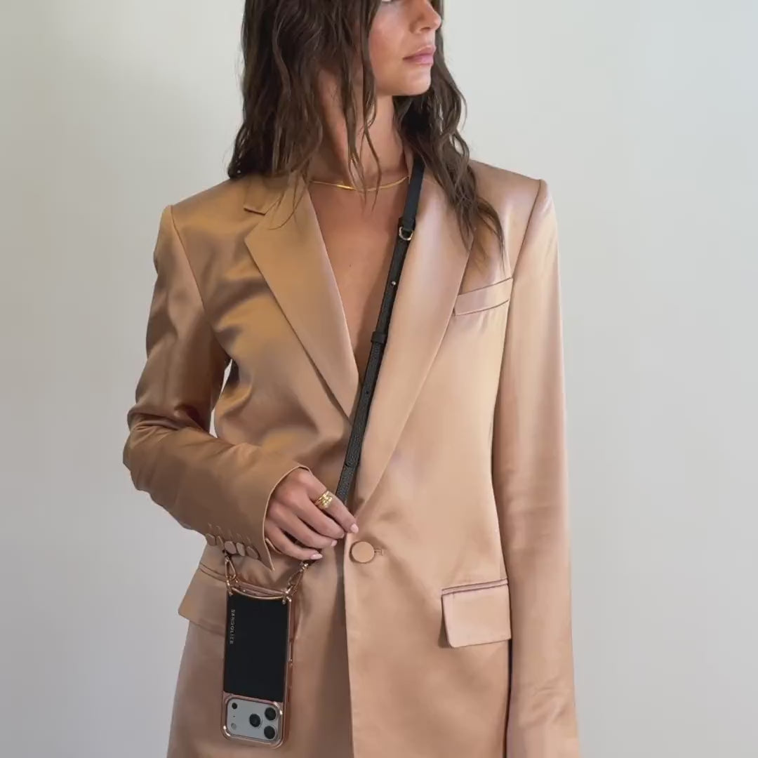 Remi Chrome Magnet Wallet Crossbody Phone Case - Black Chrome/Rose Gold