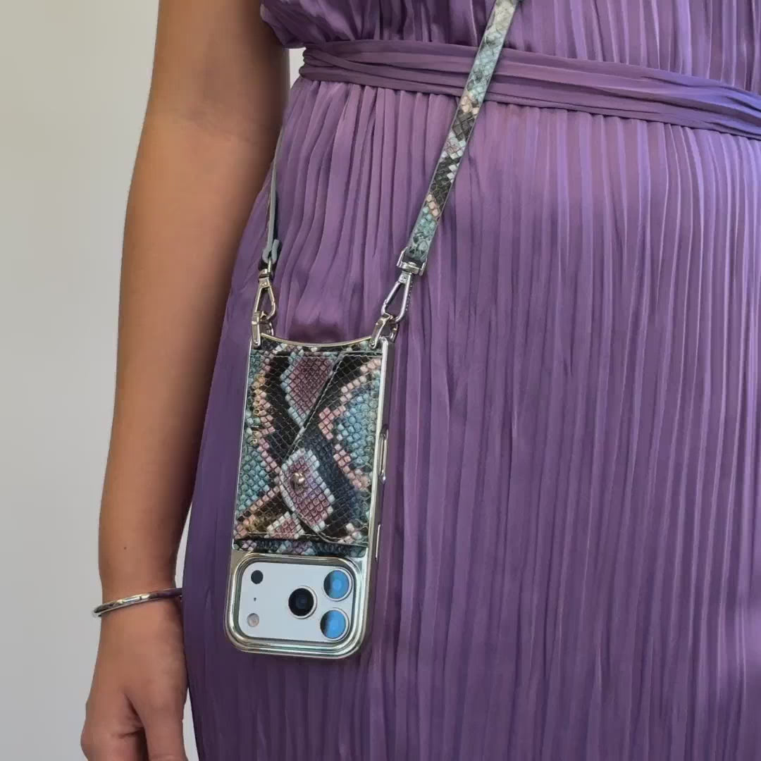 Donna Chrome Crossbody Phone Case - Blue Snake Chrome/Silver