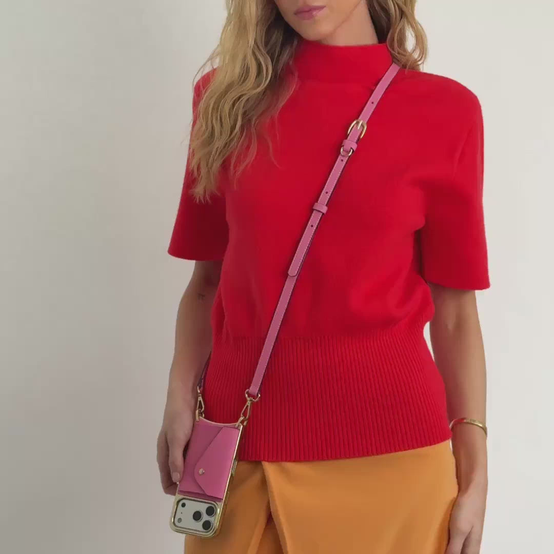 Donna Chrome Crossbody Phone Case - Flamingo Pink/Gold