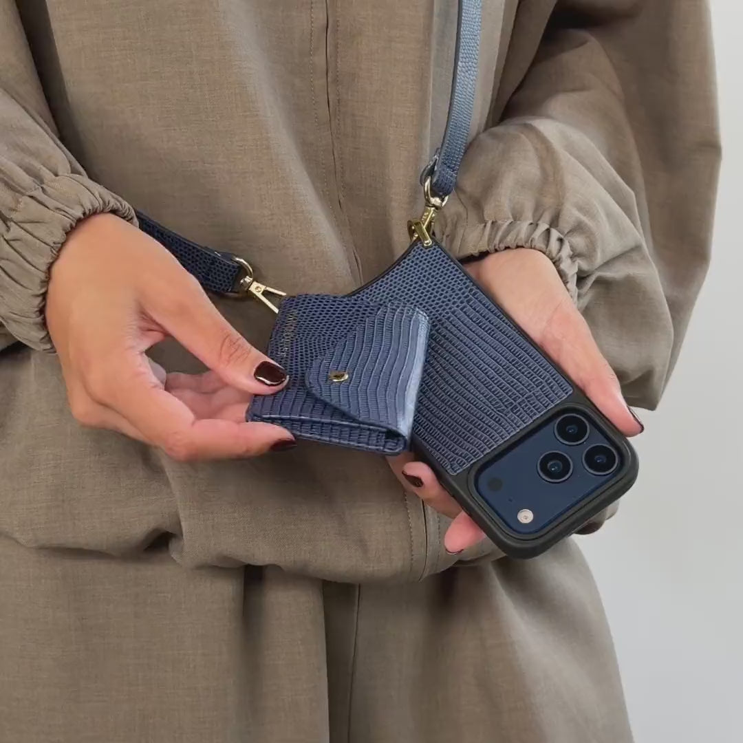 Remi Magnet Wallet Crossbody Phone Case - Indigo/Gold